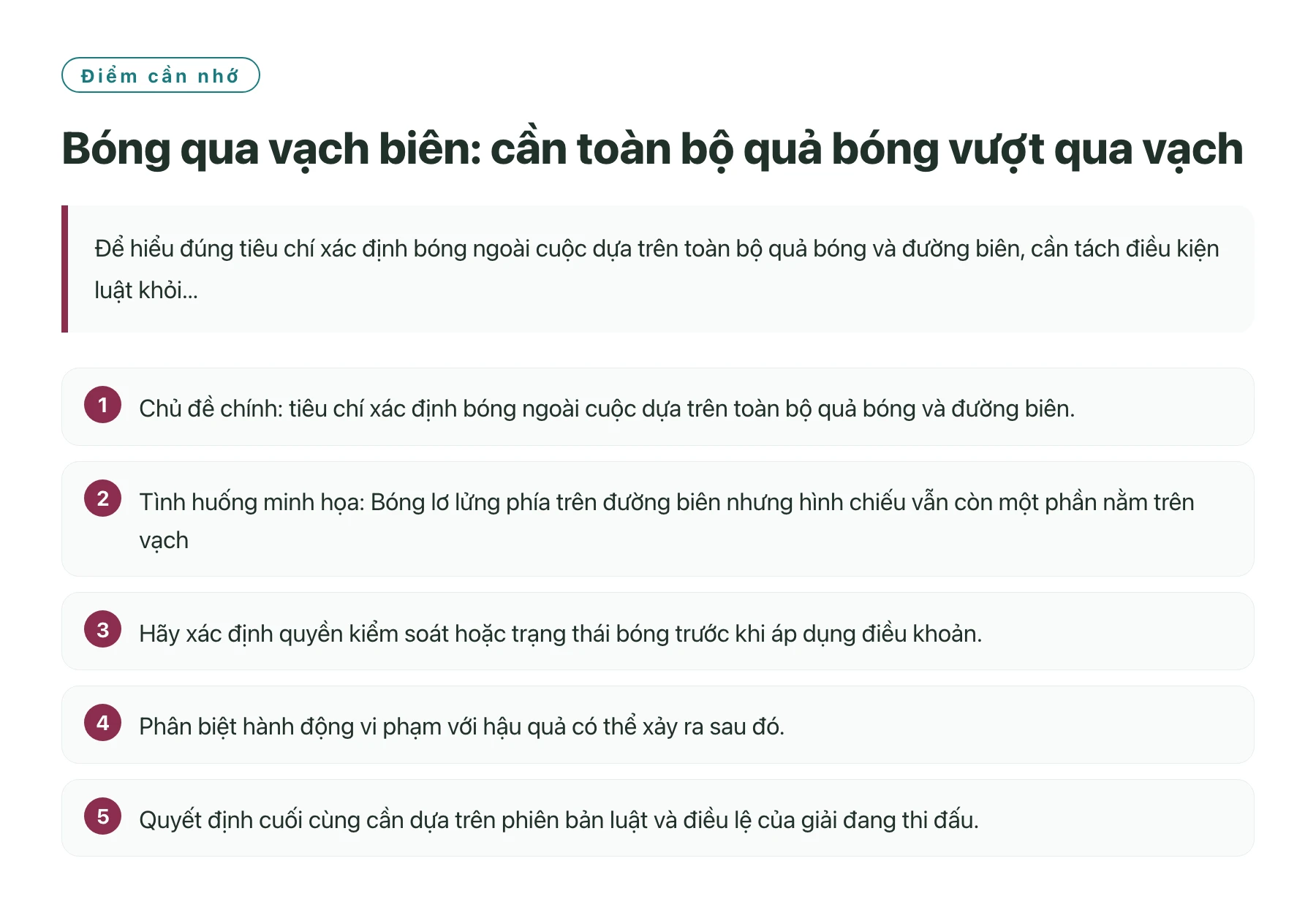 Bóng qua vạch biên: cần toàn bộ quả bóng vượt qua vạch——全文要点速览