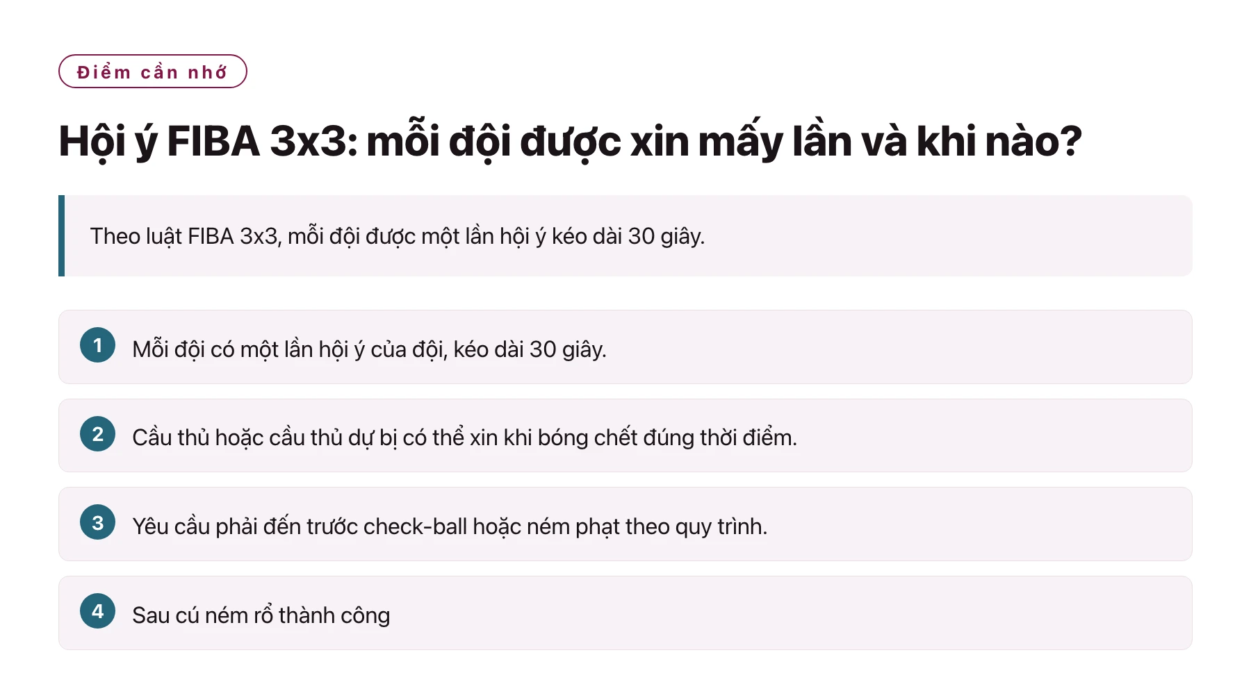 Hội ý FIBA 3x3: mỗi đội được xin mấy lần và khi nào?——全文要点速览